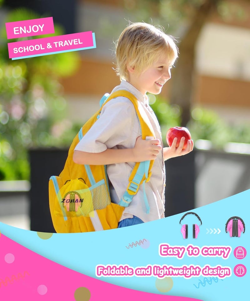 Zohan Kids Noise Cancelling Headphones - 25dB NRR Kids Ear Protection 2 Pack, Hearing Protection Safety Ear Muffs for School Monster Truck Fireworks Travel Studying Concerts Autism, Blue and Pink - Image 5